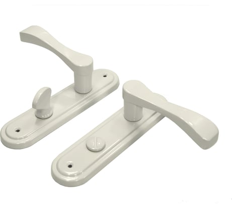 Комплект фалевых ручек Левша "Доганлар" к защелке с дополнительным запиранием, белые 99-876.Б