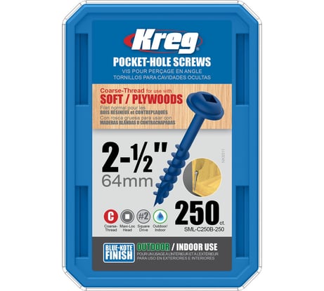 Шурупы Kreg с крупным шагом Blue Kote 2-1/2" 63 мм 250 шт. SML-C250B-250-INT
