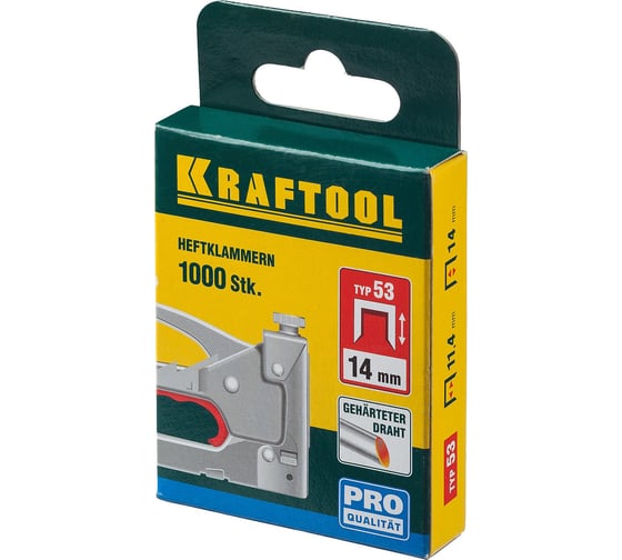 Скобы для степлера KRAFTOOL тип 53 (A /10 /JT21) 14 мм, 1000 шт, калибр 23GA, 31670-14