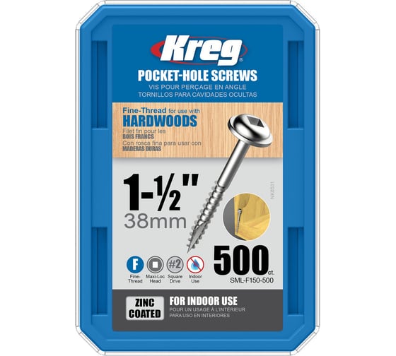 Шурупы Kreg с мелким шагом 1-1/2" 38 мм 500 шт. SML-F150-500-INT