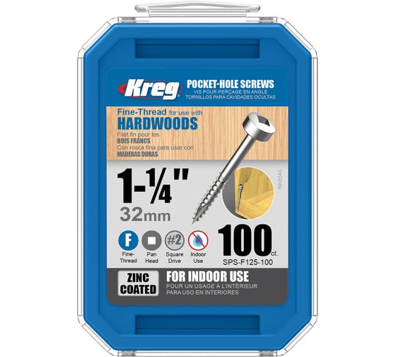 Шурупы Kreg с мелким шагом 1-1/4" 32 мм Pan-Head 100 шт. SPS-F125-100-INT