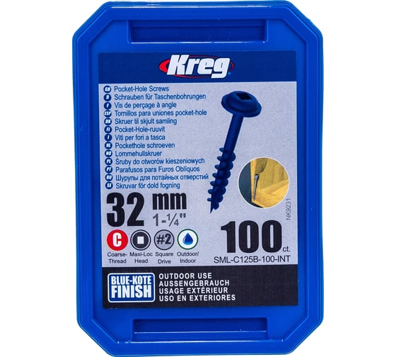 Шурупы Kreg с крупным шагом Blue Kote 1-1/4" 32 мм 100 шт. SML-C125B-100-INT