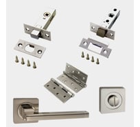 Комплект для межкомнатной двери PAULINIDOR ручки 514-02, защелка 5-45, завертка AL 02, задвижка BK 45, врез. петли 2 шт, никель матовый 514-025-45AL02BK454SSN
