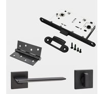 Комплект для межкомнатной двери PAULINIDOR ручки 543-03 slim, сантех. защелка 96PL, завертка AL 03 slim, врез. петли 2 шт, черный 543-03slim96PLAL034SBL
