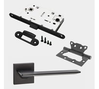 Комплект для межкомнатной двери PAULINIDOR ручки 543-03 slim, сантехническая защелка 96PL, петли без врезки 2 шт, черный 543-03slim96PL2SBL