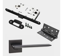 Комплект для межкомнатной двери PAULINIDOR ручки 543-03 slim, сантехническая магнитная защелка 5096, врезные петли 2 шт, черный 543-03slim50964SBL