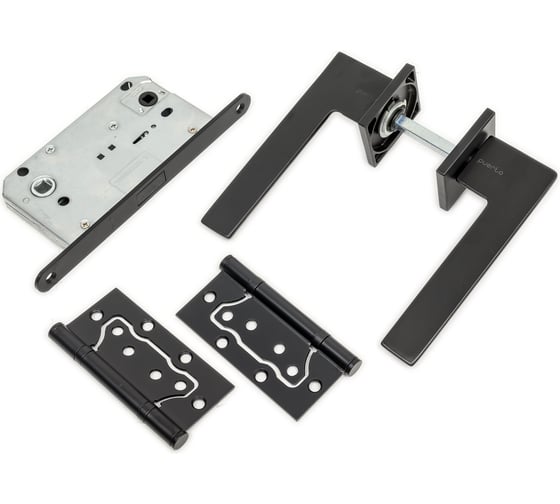 Комплект для межкомнатной двери PAULINIDOR ручки 543-03 slim, сантех. магнитная защелка 5096, петли 2 шт, черный 543-03slim50962SBL
