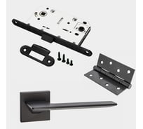 Комплект для межкомнатной двери PAULINIDOR ручки 543-03 slim, сантехническая защелка 96PL, врезные петли 2 шт, черный 543-03slim96PL4SBL