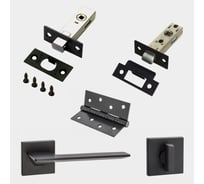 Комплект для межкомнатной двери PAULINIDOR ручки 543-03 slim, защелка 5-45PL, завертка AL 03 slim, задвижка BK45, врез. петли 2 шт, черный 543-03slim5-45AL03BK454SBL