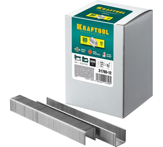 Скобы для степлера KRAFTOOL тип 21GA (80/Pr A/Senco AT) 12мм, 5000 шт, 31780-12