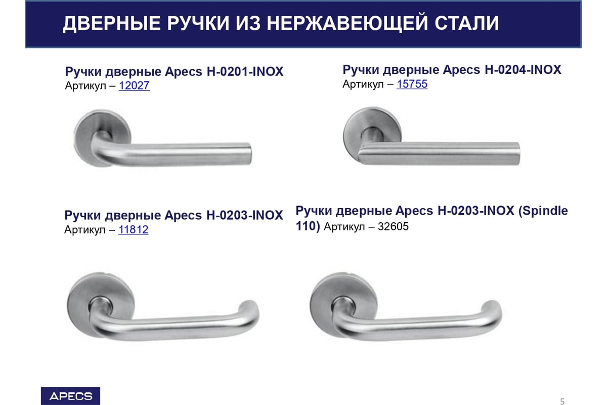 Раздельные ручки Apecs H-0204-Inox 15755