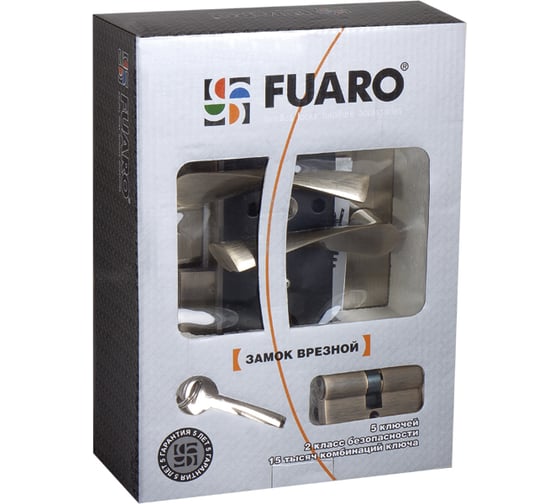 Врезной цилиндровый замок с защелкой, в комплекте с ручкой Fuaro SET F9013 SN/CP мат ник/хром, 5 кл. 27075