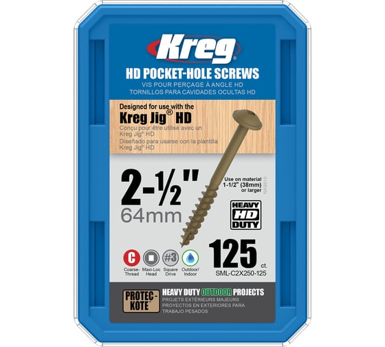 Шурупы Kreg Protec-Kote для HD 2-1/2" 64мм 125 шт. SML-C2X250-125-INT 1