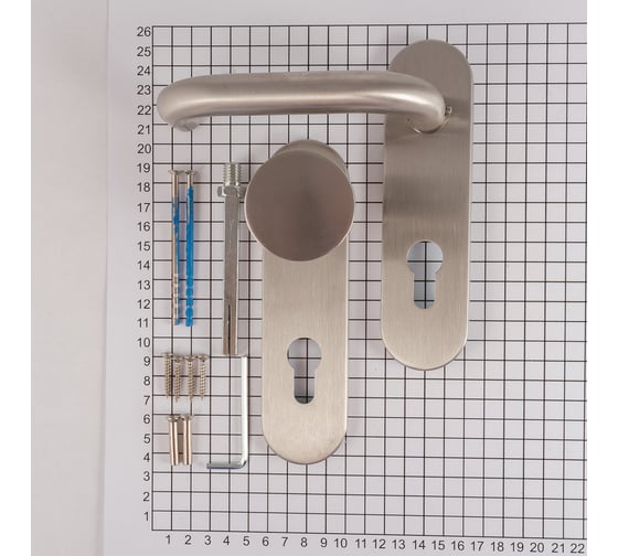 Гарнитур кноб/нажимная ручка DOORLOCK DL 038KP/F/KNOB левая PZ72 U-form Rt нерж. сталь, на короткой накладке 73311