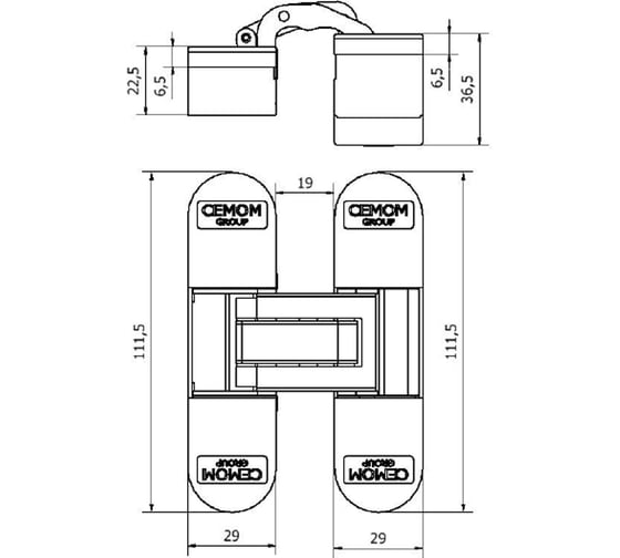 Скрытая петля CEMOM MOATTI ESTETIC 80/A 3D черная, регулируемая, вес полотна 80кг, 29x111,5мм 51521
