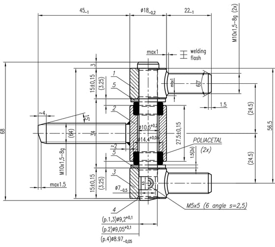 Противосъемная петля с регулировочными шайбами CEMOM MOATTI DL EBP 705-0/22AX45AX22A 8005 в сборе, оцинк., для стальных дверей 51501