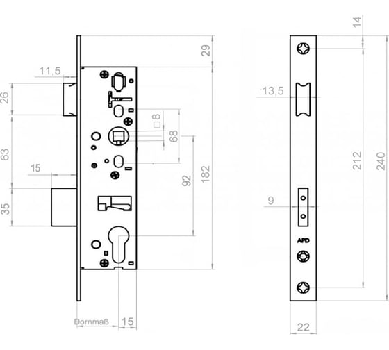 Корпус замка DOORLOCK PL201 35/92/22/8 N никелированный, для дверей из алюминиевого профиля 75383