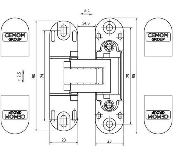 Скрытая петля CEMOM MOATTI ESTETIC 978 матовый хром, регулируемая, вес полотна 40кг, 23x95мм 51535