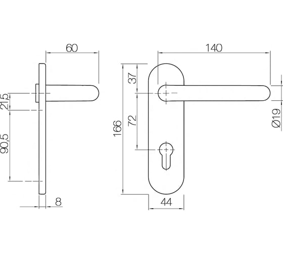 Гарнитур DOORLOCK DL 038KP/F PZ72 U-form Rt нерж. сталь, на короткой накладке, Dlshtift 73301