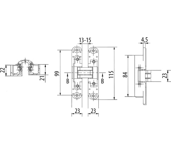 Скрытая петля CEMOM MOATTI ESTETIC 40/A 3D матовый хром, регулируемая, вес полотна 40кг, 23x115мм 51523