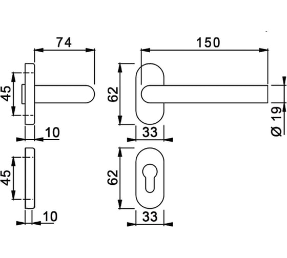 Гарнитур для профильных дверей DOORLOCK DL 040UR/F PZ L-form Rt нерж. сталь, на розетках 73307