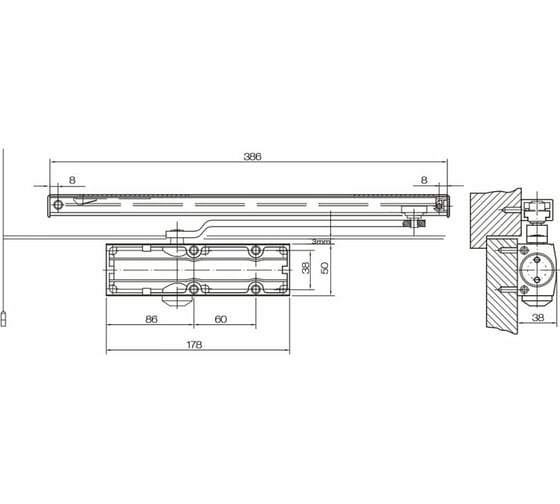 Доводчик DOORLOCK DL100S size 3 со скользящей тягой, коричневый, с функцией Hold Open 75515