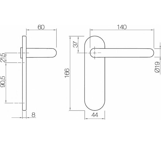 Гарнитур DOORLOCK DL 038KP/F UG U-form Rt нерж. сталь, на короткой накладке без отверстия, шпиндель 8мм 73310