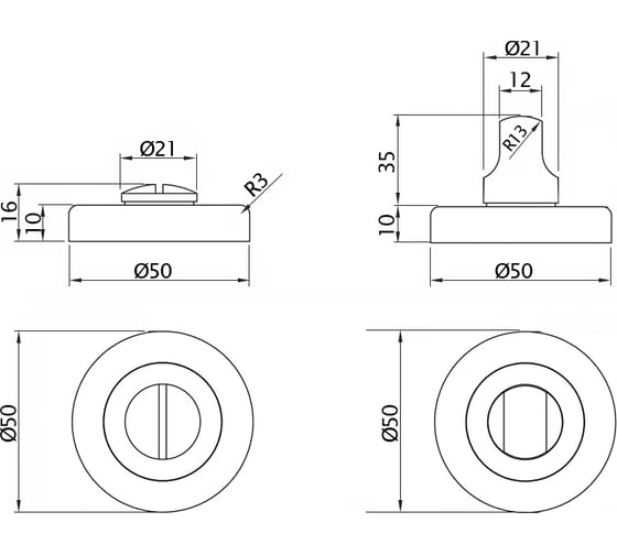 Поворотная кнопка DOORLOCK DL M08/Y OC полированный хром A=35-42 мм, шток 5/8 мм 73545