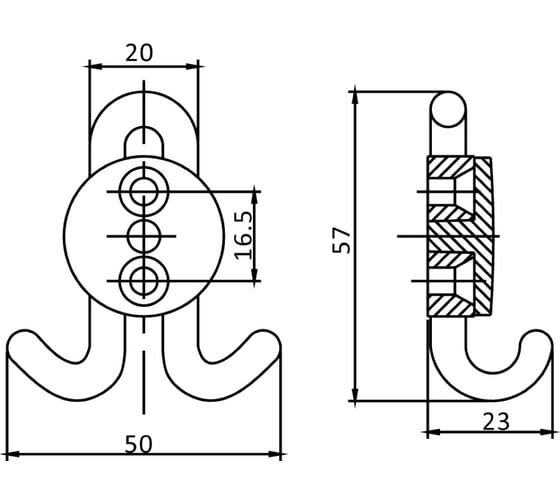 Крючок мебельный JET 321 двухрожковый замак хром матовый C321Z.002SCQ99