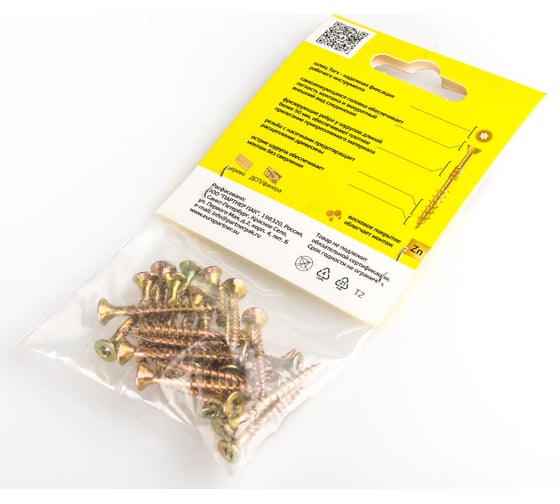 Конструкционный шуруп ЕВРОПАРТНЕР для дерева с фрезой потай ж/п Torx 15, 3.5х30 25шт T2 0638 1