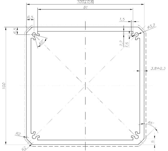 Квадратная алюминиевая труба КХЭМ 100x100x3,8x1000 мм AL SQUARE 100 -1000