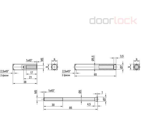 Шток разрезной DOORLOCK 9 мм, 38x65 мм, для антипаниковых замков 76022