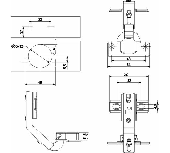 Петля AKS 135 град., 48 мм, с креплением Н-2, без еврошурупа AK 84166