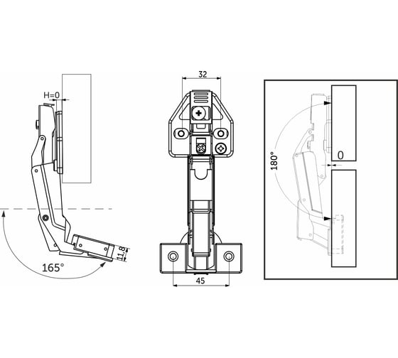 Петля AKS 3D гидравл. 165 град., 45 мм, с нулевым вхождением, Н-0, clip-on, 91996