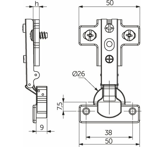 Петля AKS мини накладная 09, с креплением H-0, с еврошурупом, AK 36444