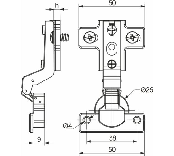 Петля AKS мини внутренняя 07, крепление H-0, с еврошурупом, AK 44761