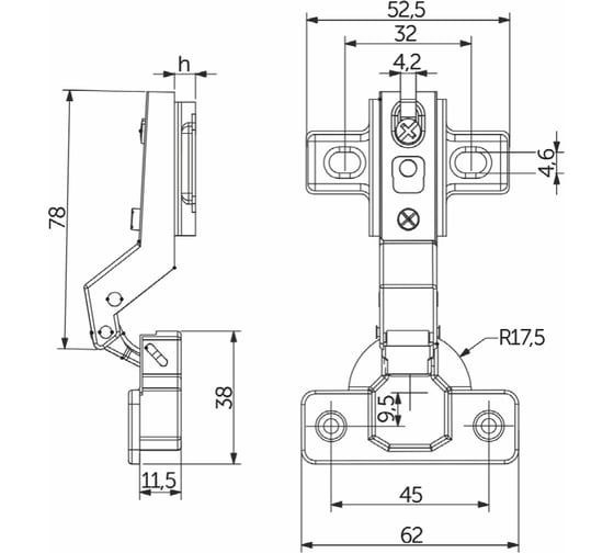 Петля AKS 30 град., 45 мм, с креплением Н-2, без еврошурупа, AK 11122