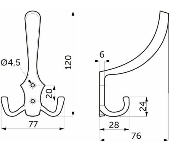 Мебельный крючок AKS WP59, черный матовый 62133