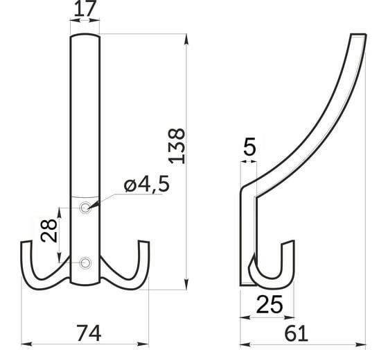 Мебельный крючок AKS WP14, белый 69607