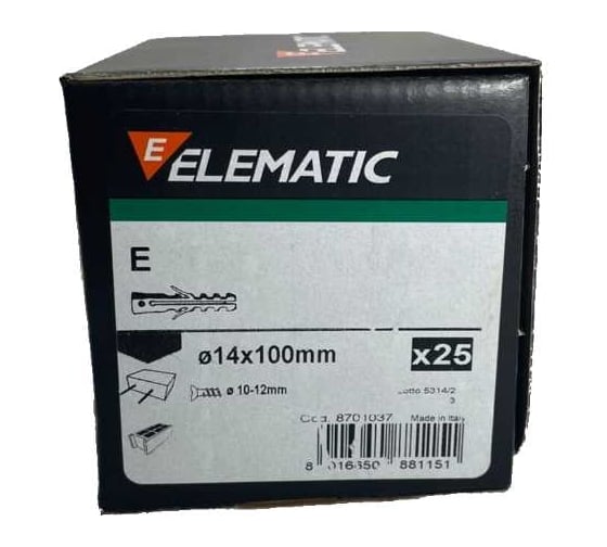 Универсальный потайной дюбель ELEMATIC пластиковый, PA6 E 14x100 мм, 25 шт. 8701037
