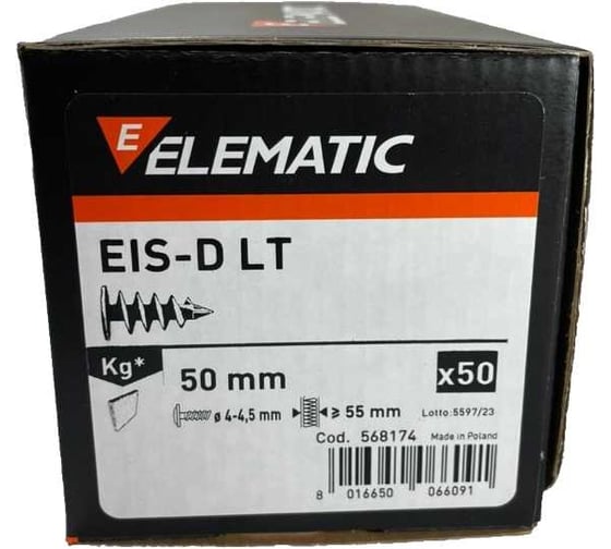 Дюбель винтовой Elematic пластиковый EIS-D LT 28x50 568174