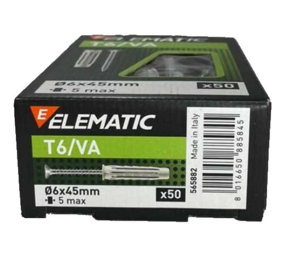 Дюбель с шурупом потайной Elematic T6/VA 6x45 565882