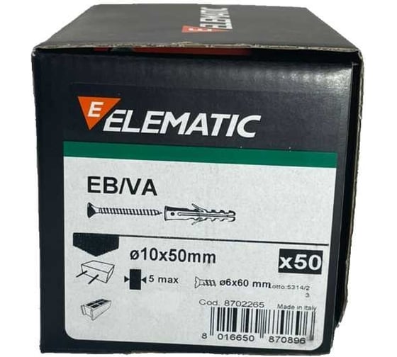Дюбель потайной с шурупом Elematic PA 6 ESB/VA10x50 8702265