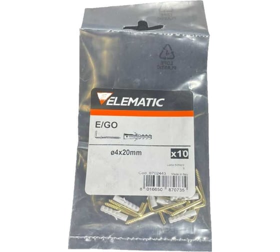 Дюбель с Г-образным крюком Elematic саморезом PA 6 ES/P5 4x20 G.OTTONE 8702443
