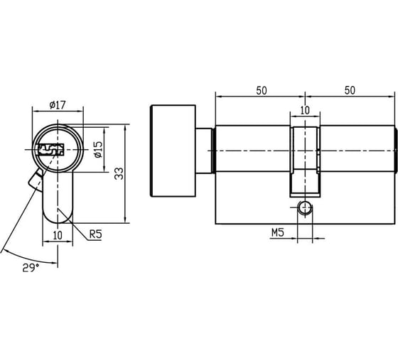 Цилиндр DOORLOCK V K2300AB N серия Variant, никелированный, 50x50 мм, кл/пов. кнопка, 5 перф.ключей 79095