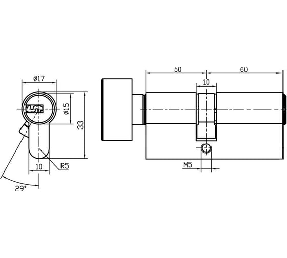 Цилиндр DOORLOCK V K2300AB N серия Variant, никелированный, 60xK50 мм, кл/пов. кнопка, 5 перф.ключей 79099