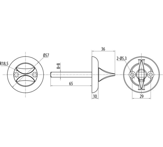 Поворотная кнопка DOORLOCK DL TK07/8/65 CP полированный хром, для задвижек, шпиндель 8x65 мм 73361