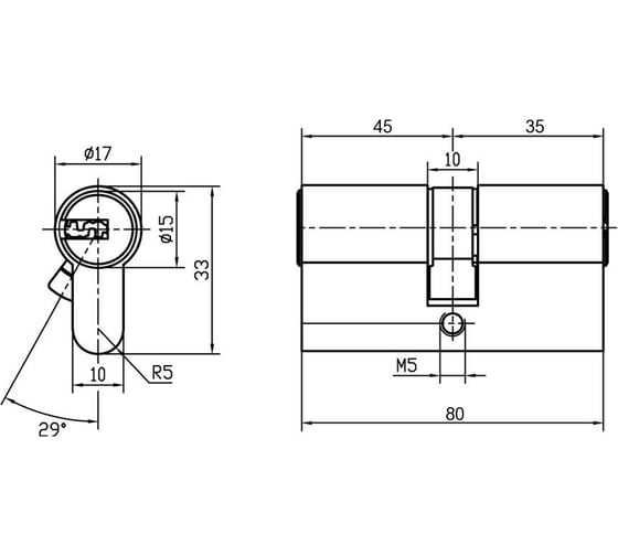 Цилиндр DOORLOCK V 2200Z N серия Variant, никелированный, 35x45 мм, 5 ключей 79002