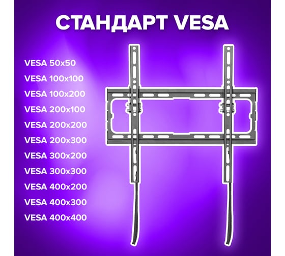 Кронштейн-крепление для Тв SONNEN настенный, до 45 кг, Vesa 50x50-400x400, 32-70, черный, , 455949