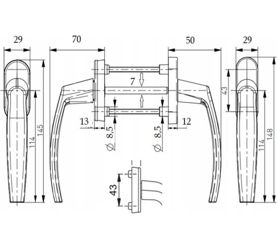 Комплект ручек для балкона с ключом Brante 700024